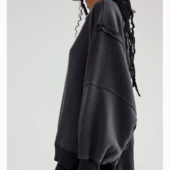 NWOT Free People Camden Dark Grey Sweatshirt Crewneck Oversized Size M - Picture 11 of 12